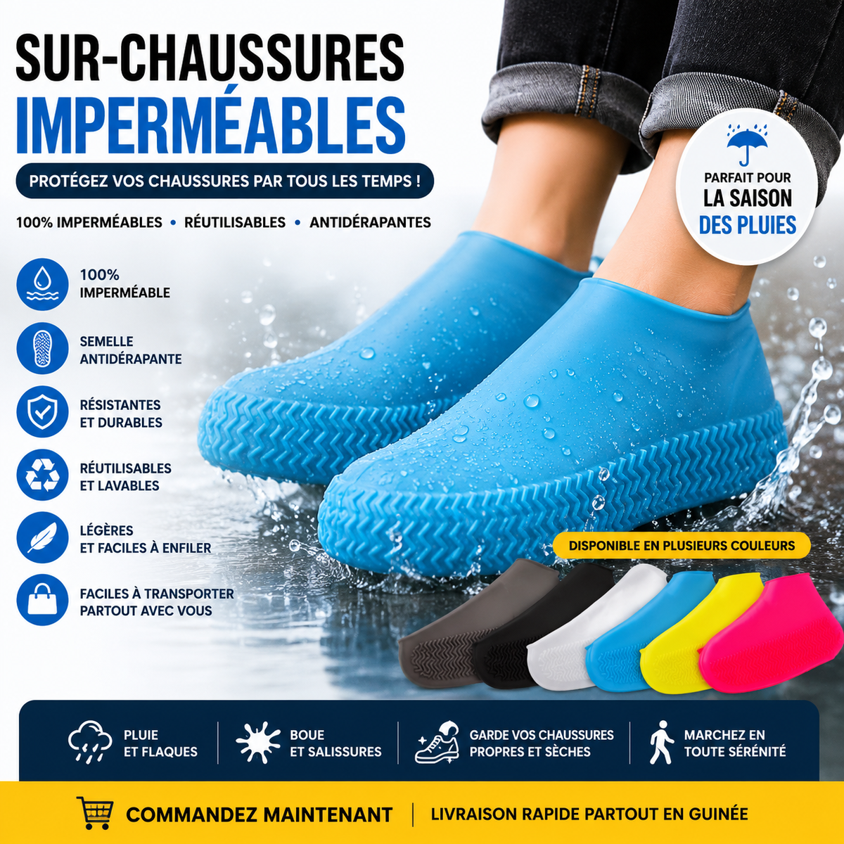 Couvre-chaussures de pluie imperméables réutilisables
