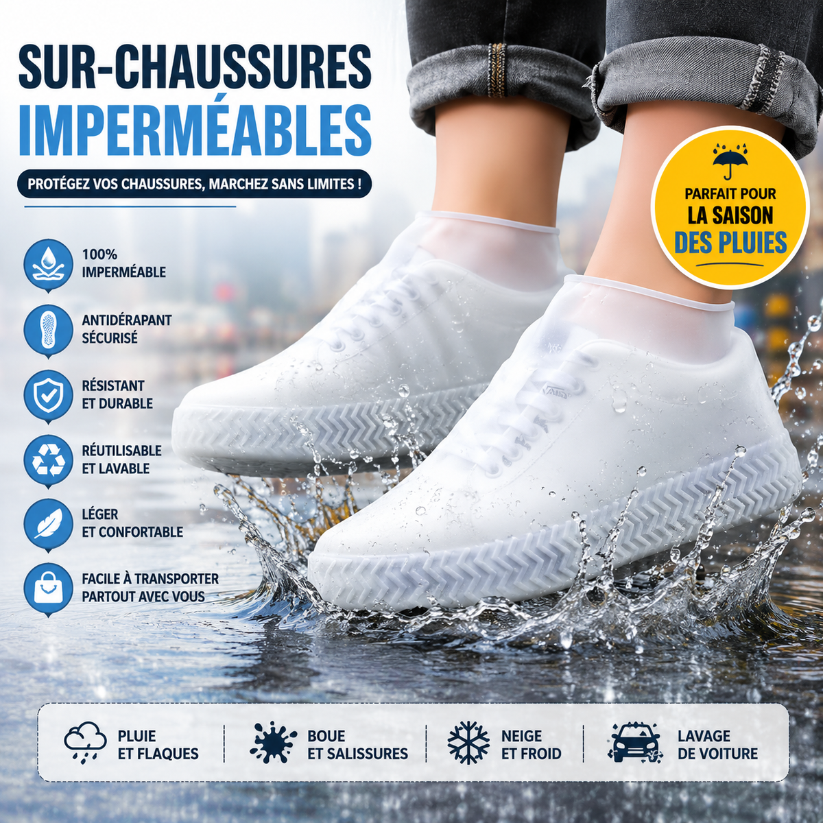 Couvre-chaussures de pluie imperméables réutilisables