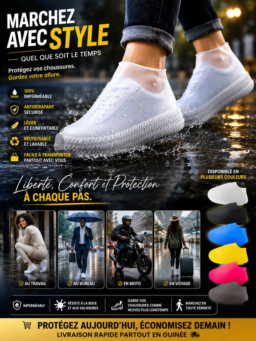 Couvre-chaussures de pluie imperméables réutilisables