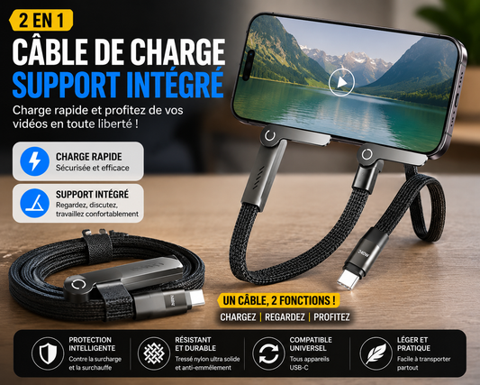 Câble Charge Rapide 2 en 1 avec Support Intégré