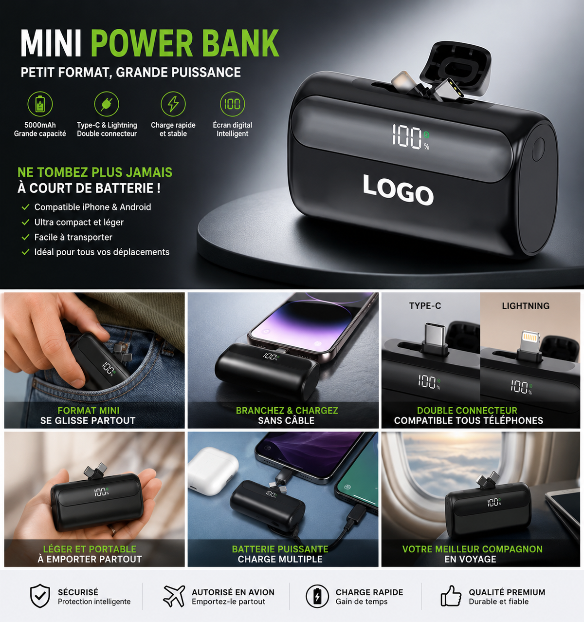 MINI POWER BANK 2 EN 1 -10000Mah