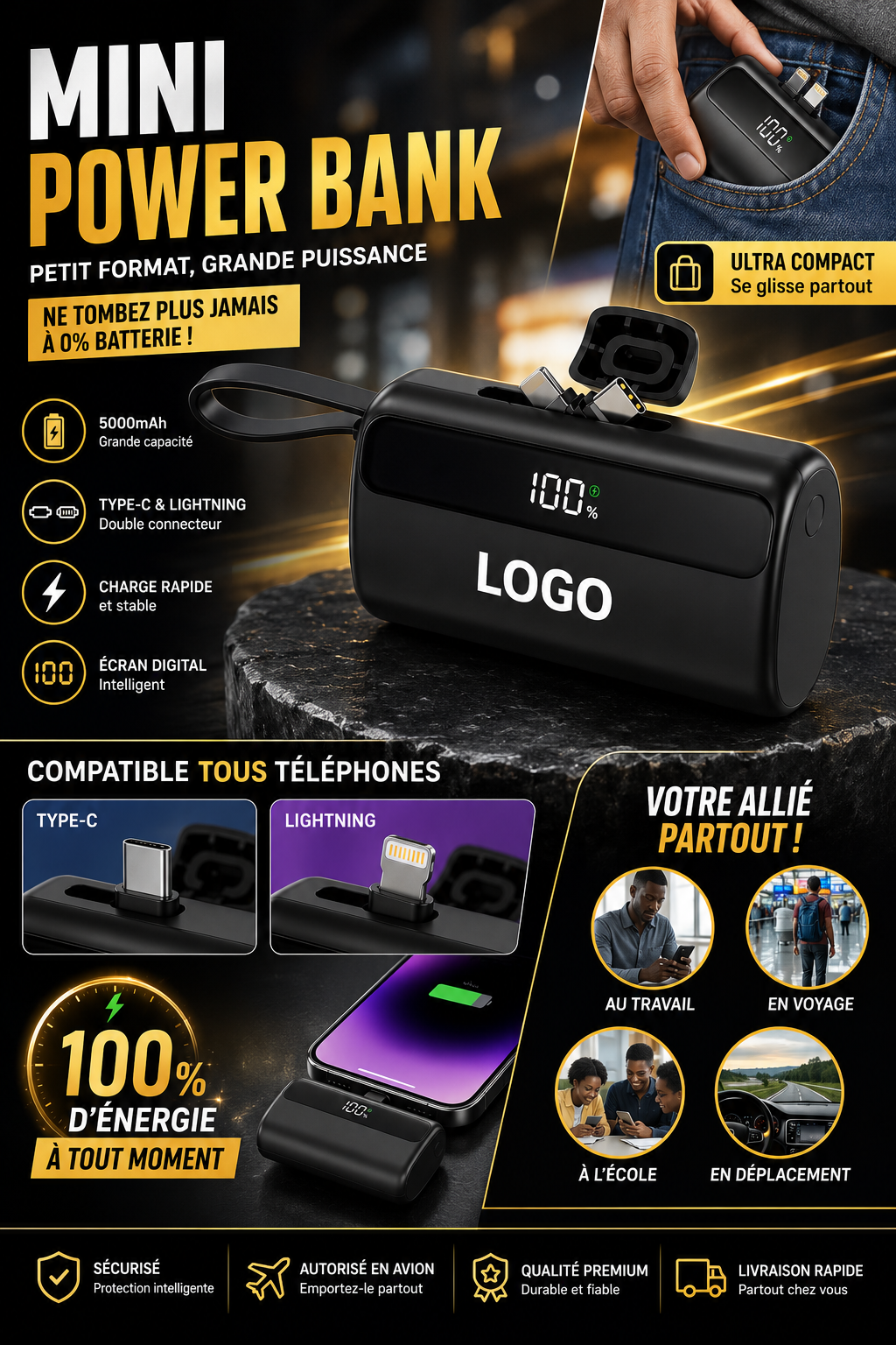 MINI POWER BANK 2 EN 1 -10000Mah