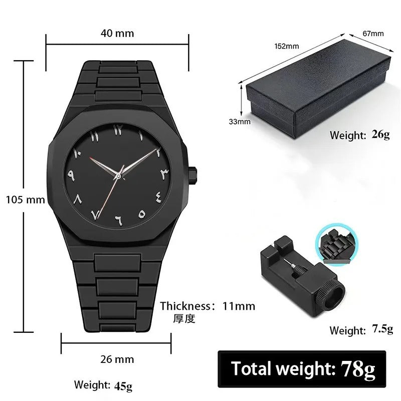 Montres d'affaires pour hommes et femmes élégantes tout noir